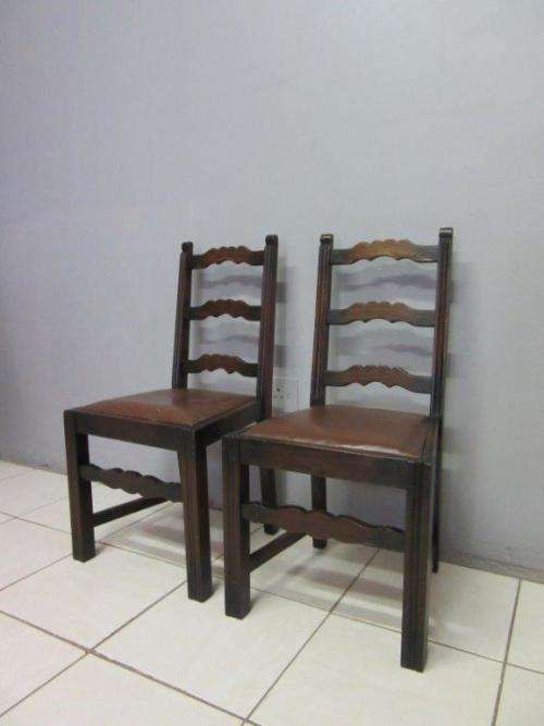 Two stunning solid Teak ladder back dining chairs, great occasional chairs - bid/chair - RS17Sale