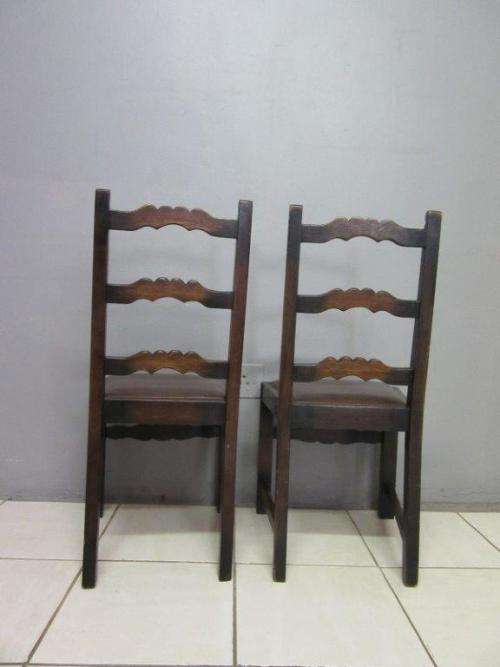 Two stunning solid Teak ladder back dining chairs, great occasional chairs - bid/chair - RS17Sale