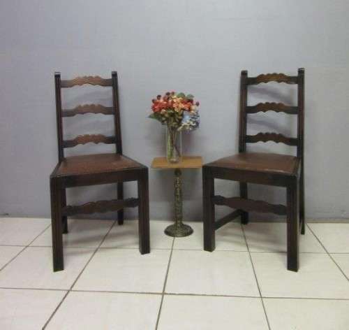 Two stunning solid Teak ladder back dining chairs, great occasional chairs - bid/chair - RS17Sale