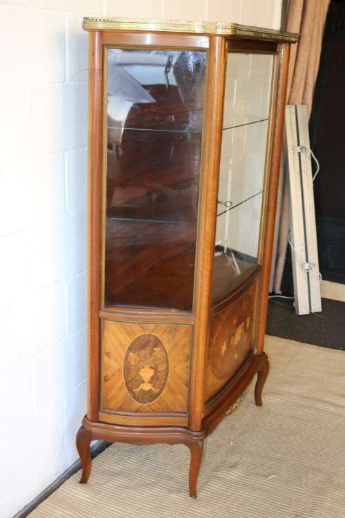 Superb vintage French "Vernis Martin" Louis XV-style show case w/ amazing marquetry inlay detailing