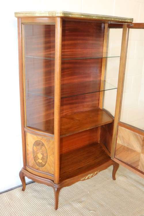 Superb vintage French "Vernis Martin" Louis XV-style show case w/ amazing marquetry inlay detailing