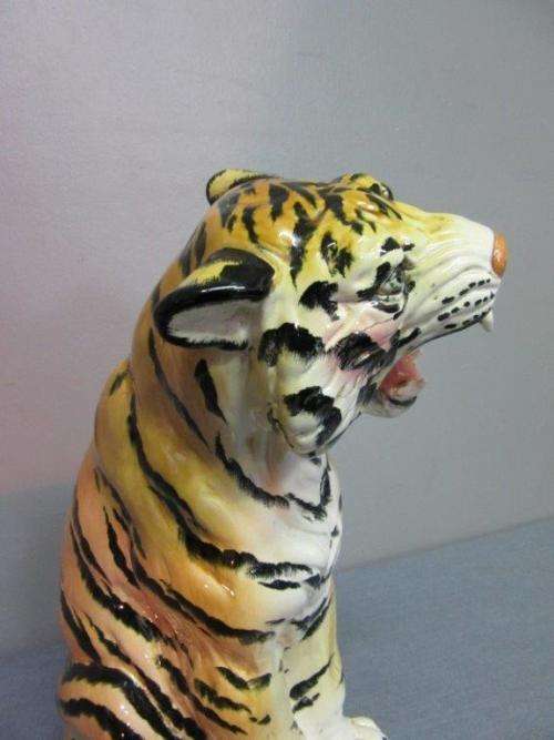 A lovely large Italian vintage (c.1970) ornamental ceramic display figurine of a growling tiger