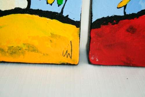 A pair of stunning and very vibrant original signed oil on canvas paintings by artist Claire Walker