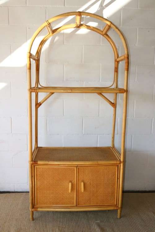 **RS17** A cane & wicker cabinet w/ glass shelf & two-door cupboard; great in a holiday home