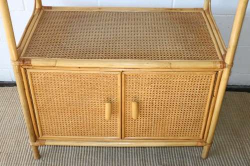 **RS17** A cane & wicker cabinet w/ glass shelf & two-door cupboard; great in a holiday home