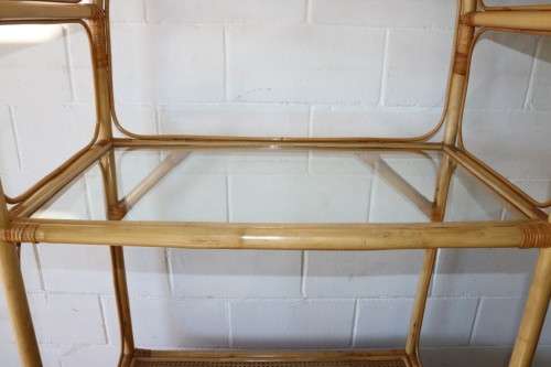 **RS17** A cane & wicker cabinet w/ glass shelf & two-door cupboard; great in a holiday home