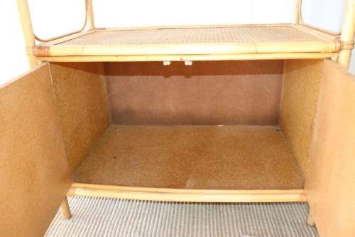 **RS17** A cane & wicker cabinet w/ glass shelf & two-door cupboard; great in a holiday home