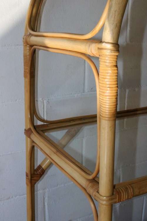 **RS17** A cane & wicker cabinet w/ glass shelf & two-door cupboard; great in a holiday home