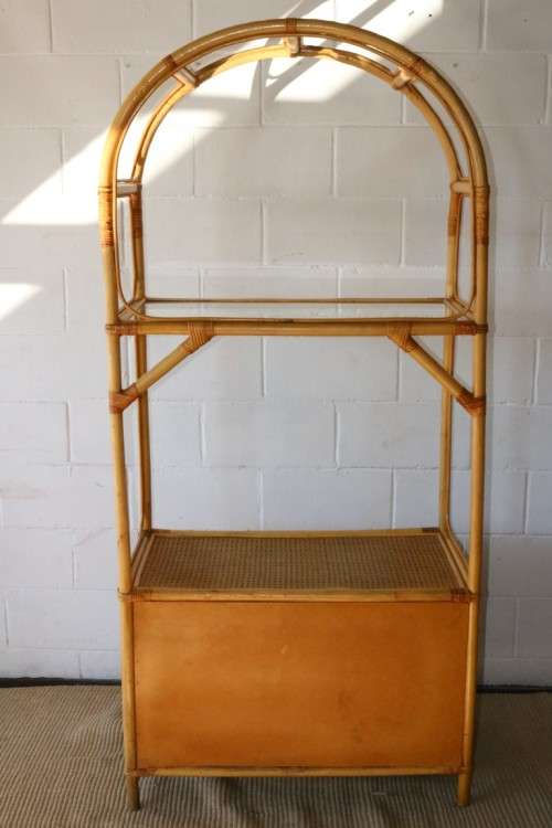 **RS17** A cane & wicker cabinet w/ glass shelf & two-door cupboard; great in a holiday home