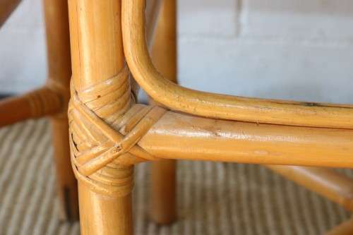 Two charming cane side tables with glass tops - great in a holiday home - price/table - RS17Sale
