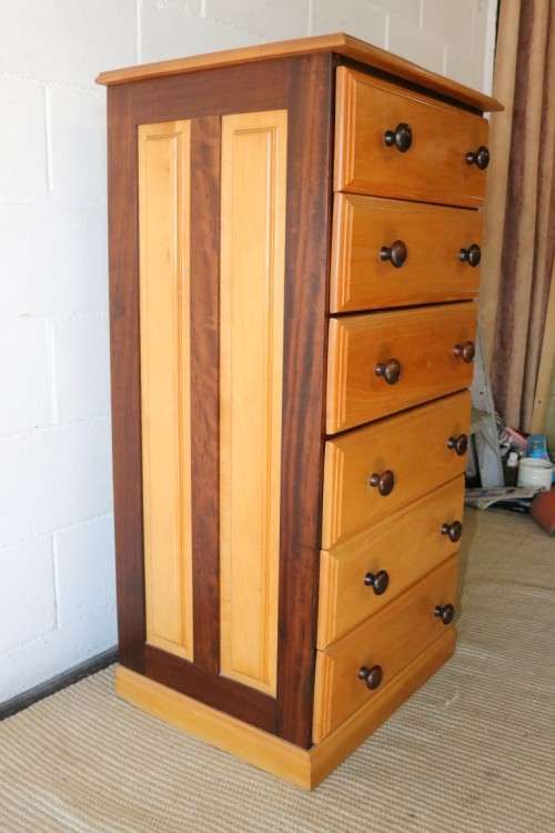 A fantastic tall solid yellowwood and imbuia "tallboy" chest of drawers in stunning condition