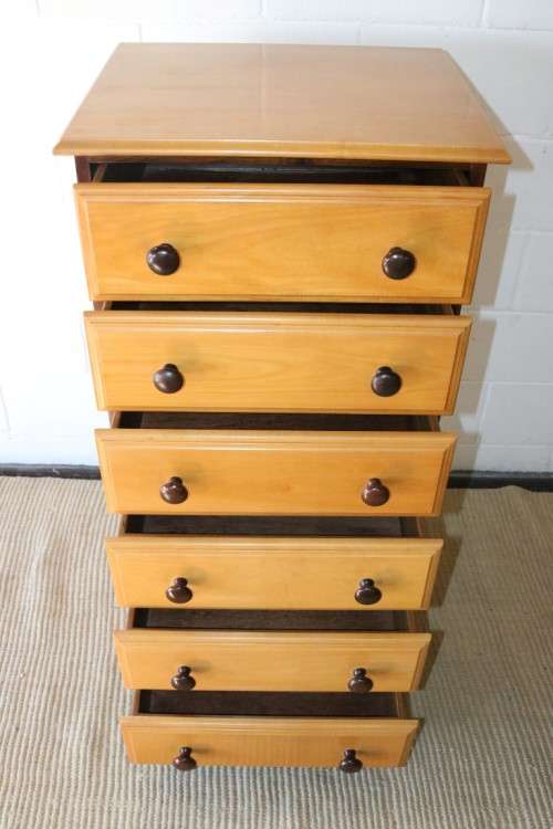 A fantastic tall solid yellowwood and imbuia "tallboy" chest of drawers in stunning condition