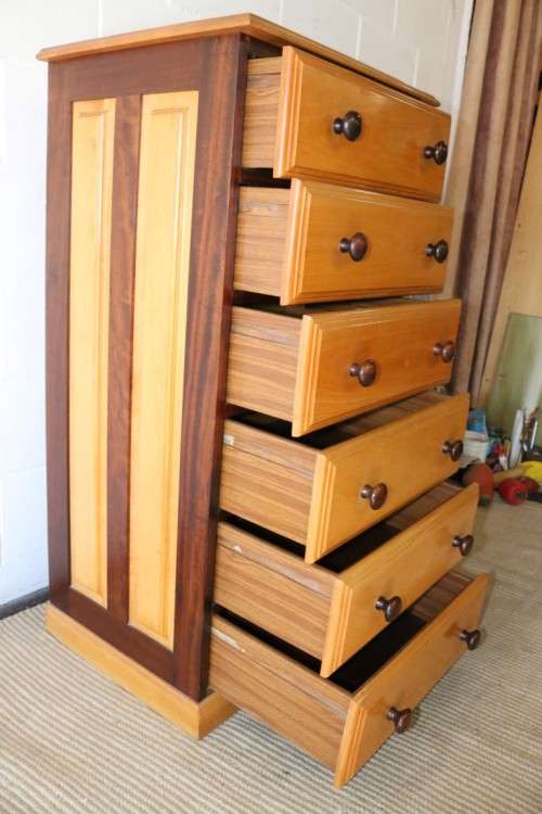 A fantastic tall solid yellowwood and imbuia "tallboy" chest of drawers in stunning condition
