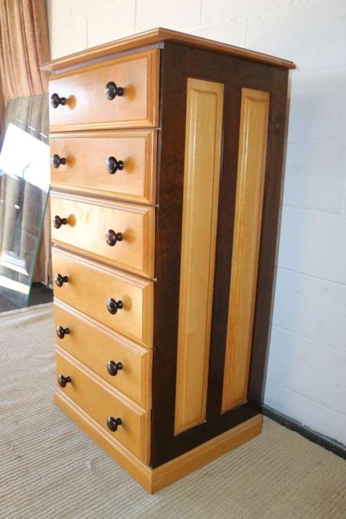 A fantastic tall solid yellowwood and imbuia "tallboy" chest of drawers in stunning condition