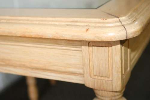 Two wonderful Oak side tables with removable glass tops and fluted carved legs - price/table