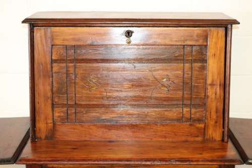 A spectacular 19th Century antique Oak drop-leaf, fall-top "plantation desk" with turned legs - WOW!