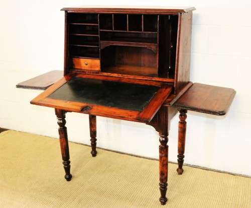 A spectacular 19th Century antique Oak drop-leaf, fall-top "plantation desk" with turned legs - WOW!
