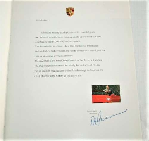 A stunning and rare 1992 "Porsche" 968 full colour sales brochure with the original spec sheet