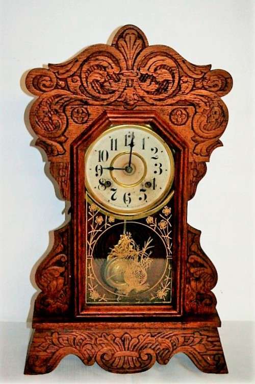 A beautiful & rare hand carved antique New Haven Clock "Gingerbread" shelf mantle clock - RS17CL
