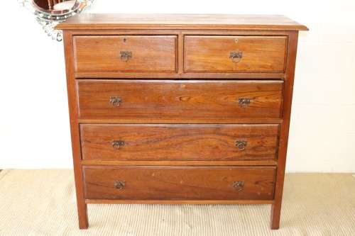 An extraordinary LARGE vintage five-drawer Teak chest of drawers with ornate handles - amazing!