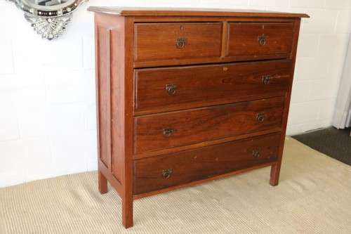 An extraordinary LARGE vintage five-drawer Teak chest of drawers with ornate handles - amazing!
