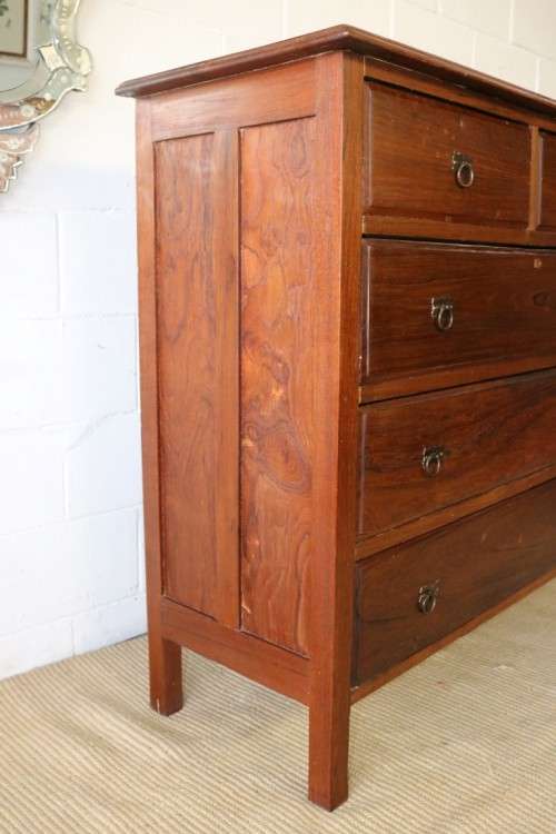 An extraordinary LARGE vintage five-drawer Teak chest of drawers with ornate handles - amazing!