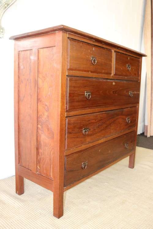 An extraordinary LARGE vintage five-drawer Teak chest of drawers with ornate handles - amazing!