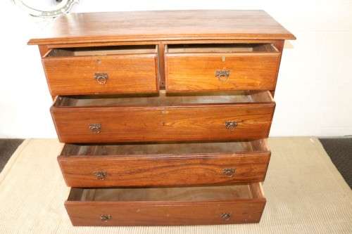 An extraordinary LARGE vintage five-drawer Teak chest of drawers with ornate handles - amazing!