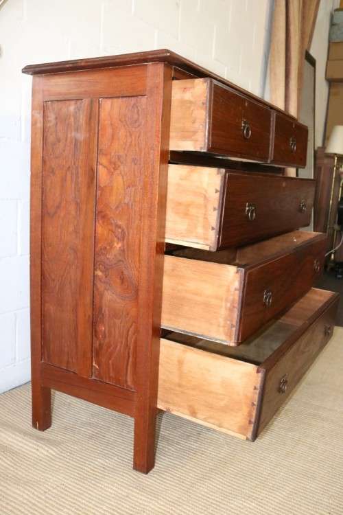 An extraordinary LARGE vintage five-drawer Teak chest of drawers with ornate handles - amazing!