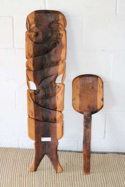 An amazing Blackwood African "birthing" chair with stunning hand carved detailing - practical!
