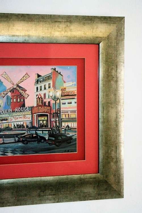 A superb "Moulin Rouge" painting print framed in a broad gold frame w/ a red borders - RS17Sale