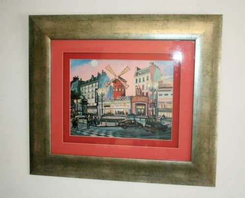 A superb "Moulin Rouge" painting print framed in a broad gold frame w/ a red borders - RS17Sale