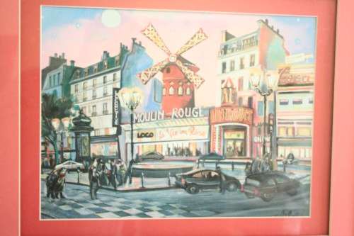 A superb "Moulin Rouge" painting print framed in a broad gold frame w/ a red borders - RS17Sale