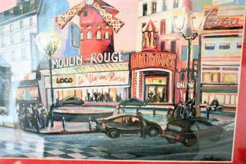 A superb "Moulin Rouge" painting print framed in a broad gold frame w/ a red borders - RS17Sale