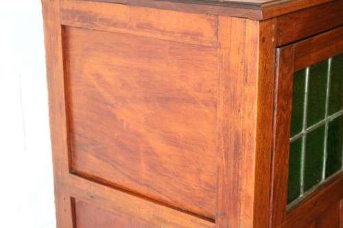 Awesome solid Teak pedestal cabinet with incredible stained glass panels and ornate handle!