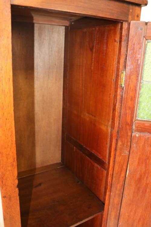Awesome solid Teak pedestal cabinet with incredible stained glass panels and ornate handle!