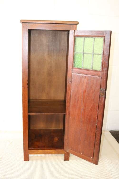 Awesome solid Teak pedestal cabinet with incredible stained glass panels and ornate handle!