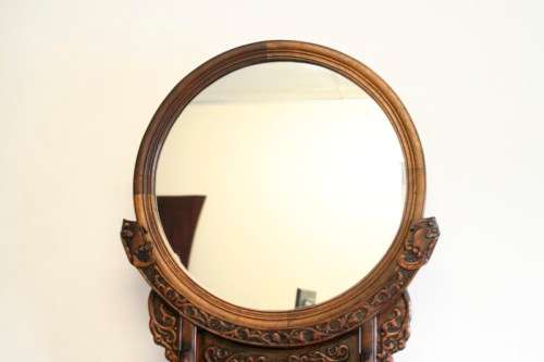 A spectacular XL antique oriental hand-carved Elm-wood "Chinoiserie" dressing table mirror - RS17M