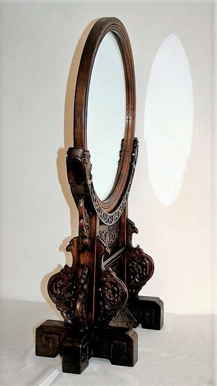 A spectacular XL antique oriental hand-carved Elm-wood "Chinoiserie" dressing table mirror - RS17M
