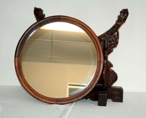 A spectacular XL antique oriental hand-carved Elm-wood "Chinoiserie" dressing table mirror - RS17M