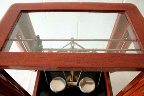 An exceptionally rare antique "Apothecary" scale in its original glass and Mahogany wood case