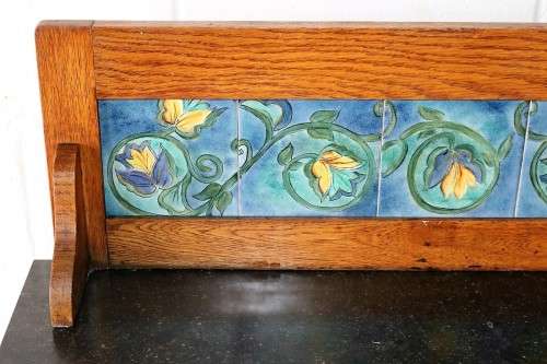 A wonderful vintage solid Oak wash stand with a black marble top and tiled splash back - stunning!
