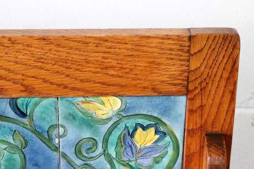 A wonderful vintage solid Oak wash stand with a black marble top and tiled splash back - stunning!