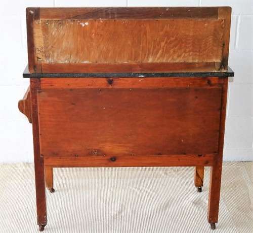 A wonderful vintage solid Oak wash stand with a black marble top and tiled splash back - stunning!