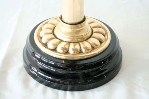 **RS17_Clearance** Antique "Duplex" Metalix double-wick brass table Kerosene lamp with crystal bowl