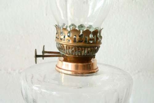 **RS17_Clearance** Antique "Duplex" Metalix double-wick brass table Kerosene lamp with crystal bowl