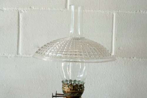 **RS17_Clearance** Antique "Duplex" Metalix double-wick brass table Kerosene lamp with crystal bowl
