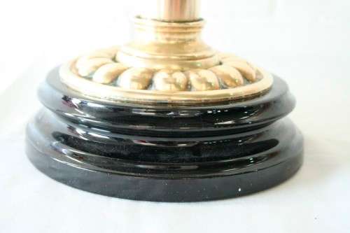 **RS17_Clearance** Antique "Duplex" Metalix double-wick brass table Kerosene lamp with crystal bowl
