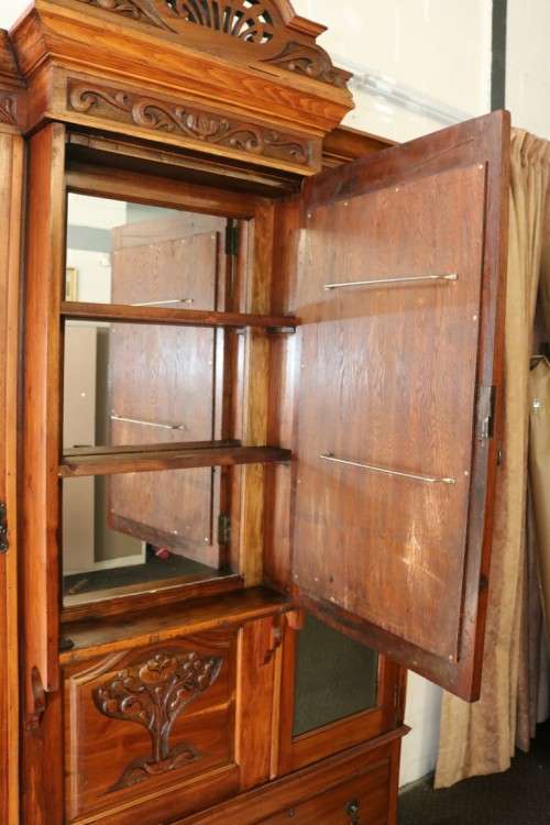 **RS17_Clearance** Victorian hand carved Art Nouveau (c1890) large walnut "Armoire" wardrobe