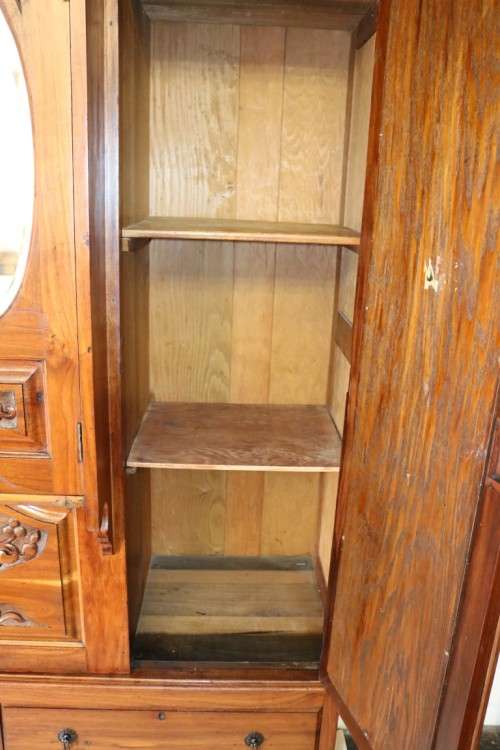 **RS17_Clearance** Victorian hand carved Art Nouveau (c1890) large walnut "Armoire" wardrobe